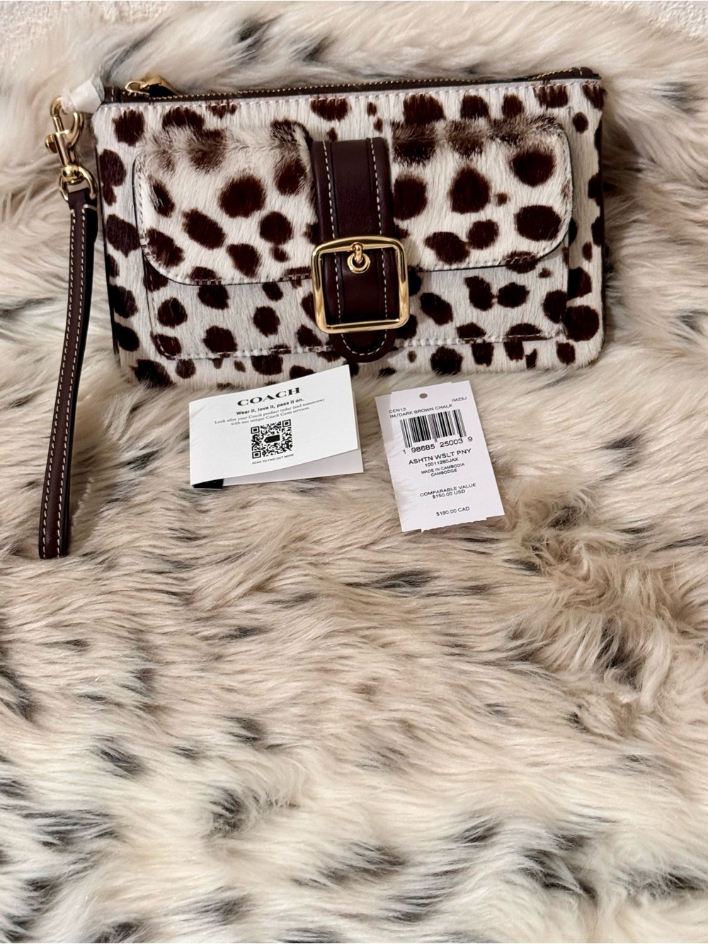 Coach NWT Leopard-Spot Wristlet in Brown & White Gold Hardware,90s maximalist